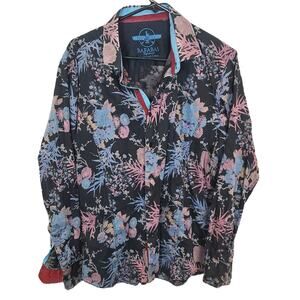 Barabas Mens Floral Button Shirt Sz L Streetwear Indie Flip Cuff Designer Luxury